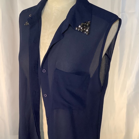 Foreign Exchange Button Down Sheer Embellished S/M - Picture 6 of 12